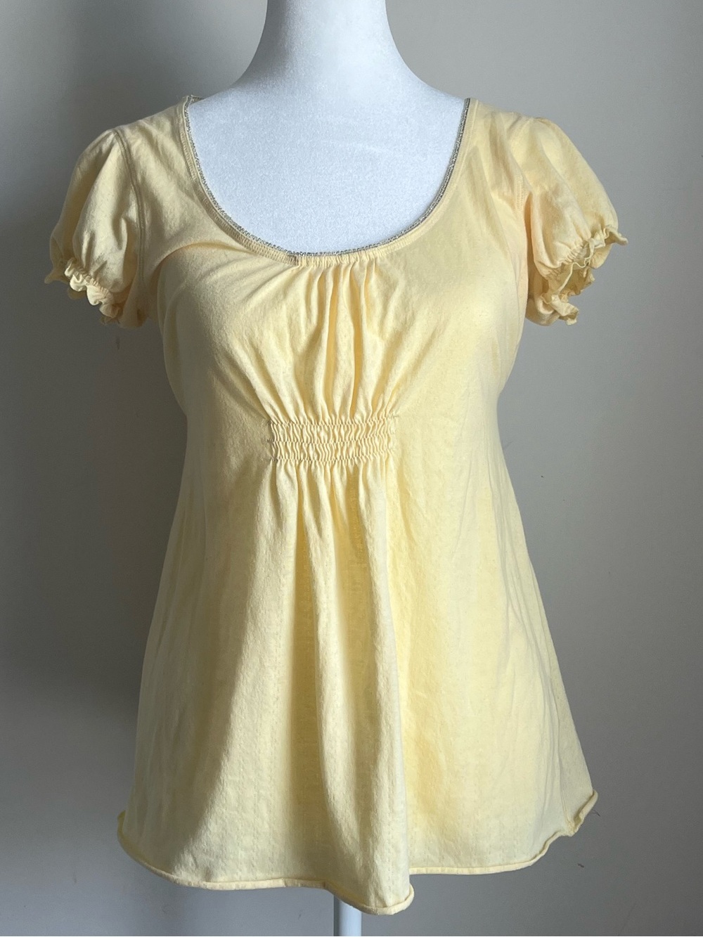 Energie Y2K Butter Yellow Babydoll Top Empire Waist Coquette